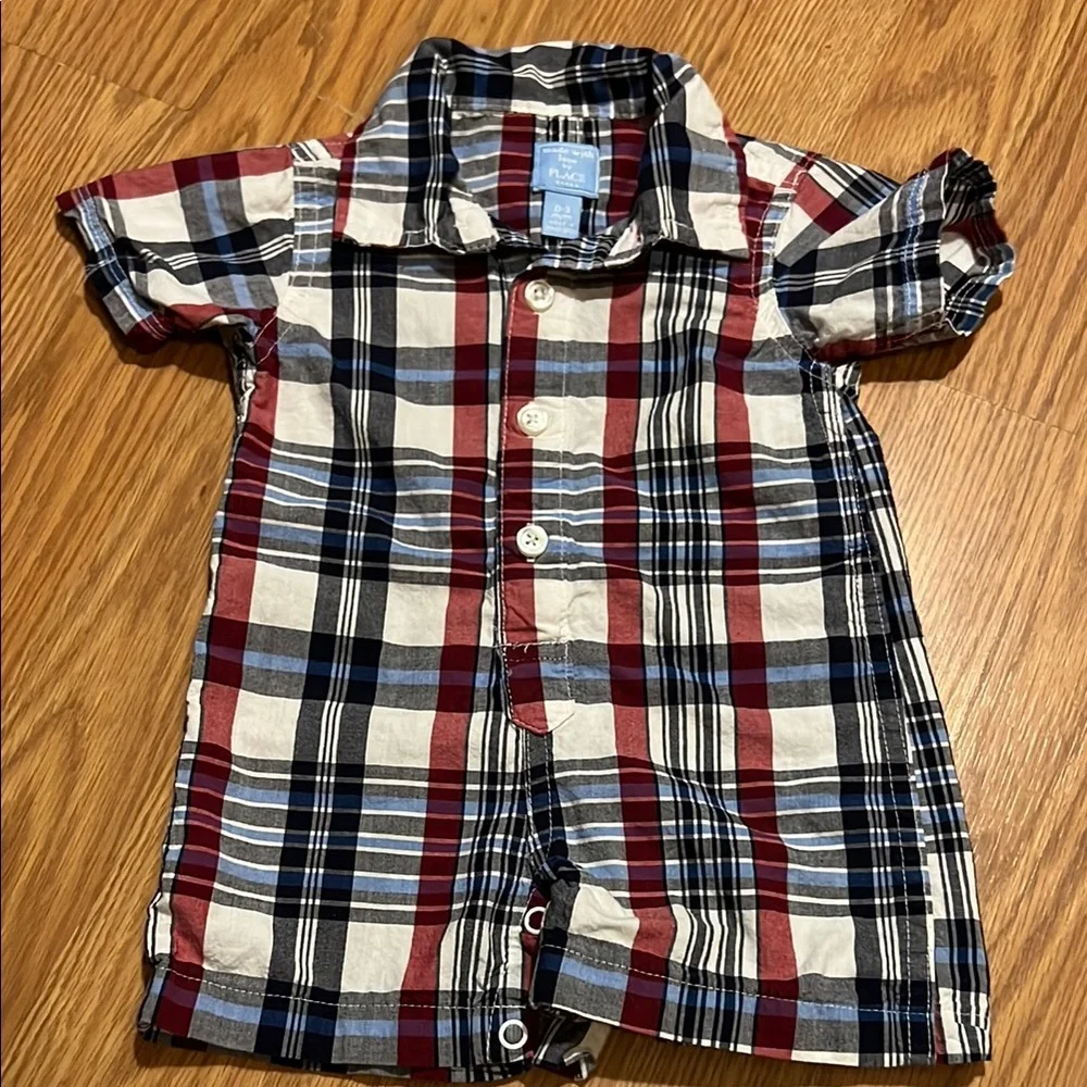 TCP Boys Plaid Button-Up Baby Romper Size 0-3 Months